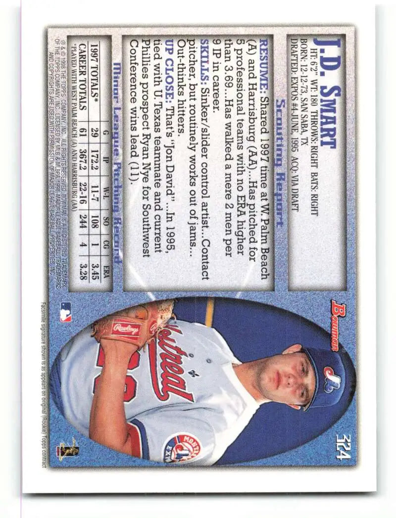1998 Bowman #324 J.D. Smart EX Excellent Montreal Expos Baseball Card - Baseball Card Single