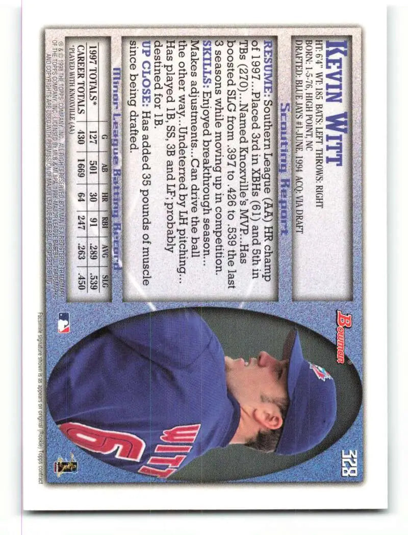 1998 Bowman #328 Kevin Witt EX Excellent Toronto Blue Jays Baseball Card - Baseball Card Single