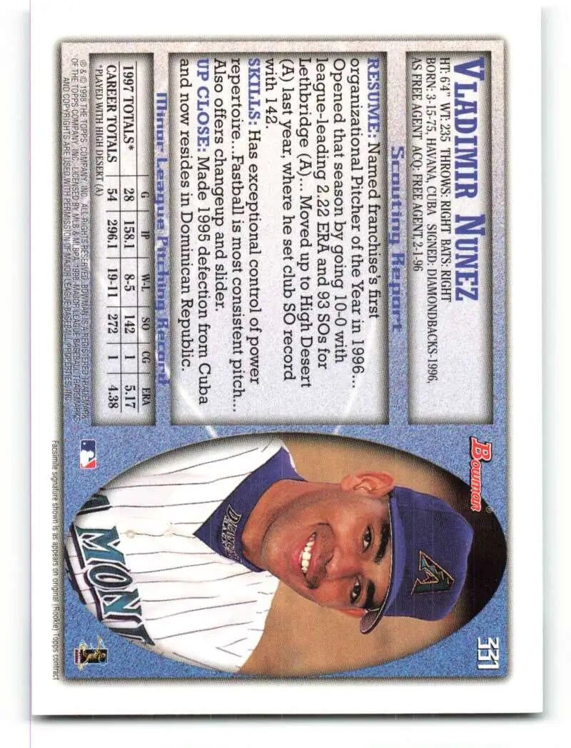 1998 Bowman #331 Vladimir Nunez EX Excellent Arizona Diamondbacks Baseball Card - Baseball Card Single