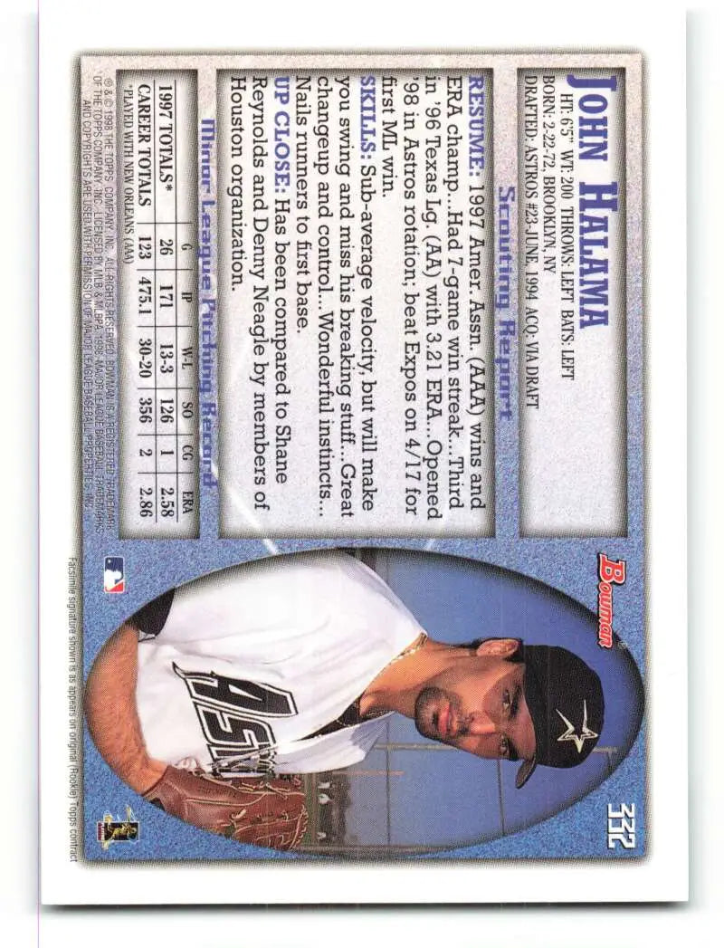 1998 Bowman #332 John Halama EX Excellent RC Rookie Houston Astros Baseball Card - Baseball Card Single