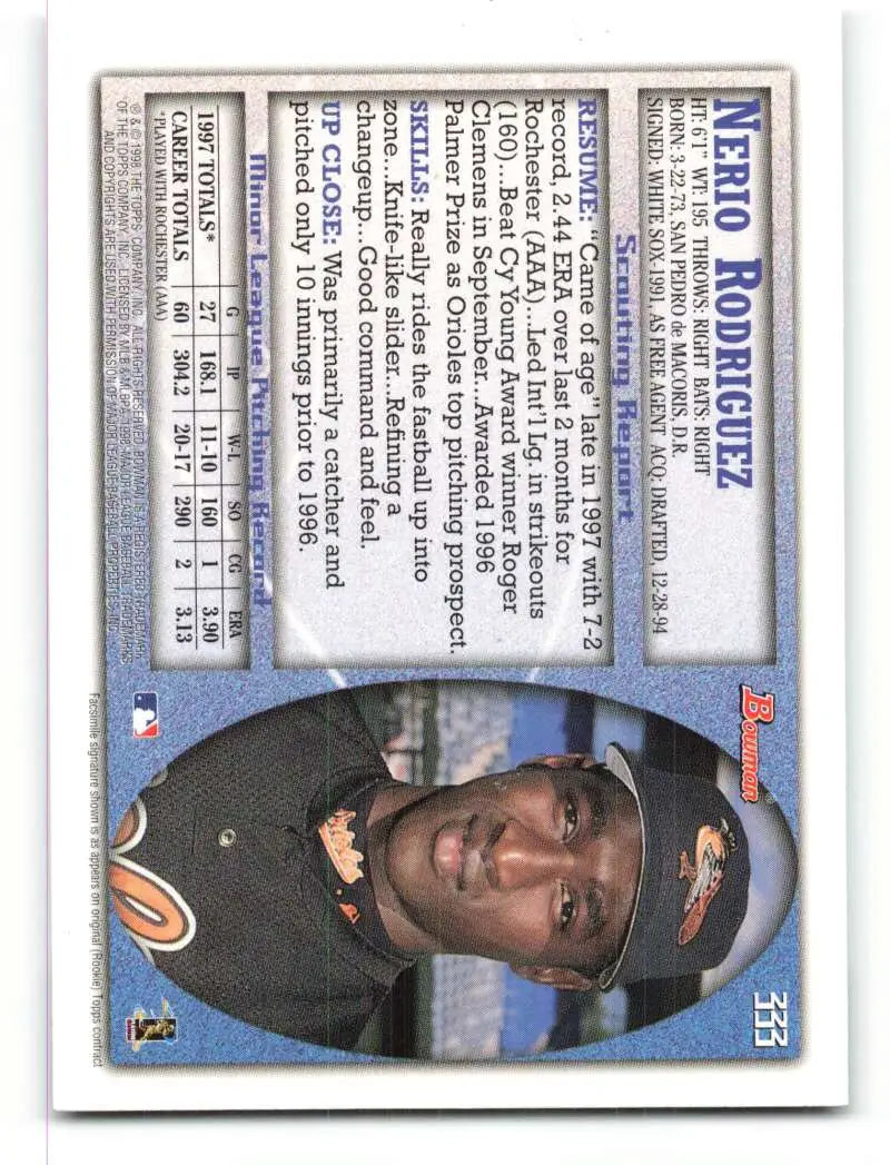 1998 Bowman #333 Nerio Rodriguez EX Excellent Baltimore Orioles Baseball Card - Baseball Card Single