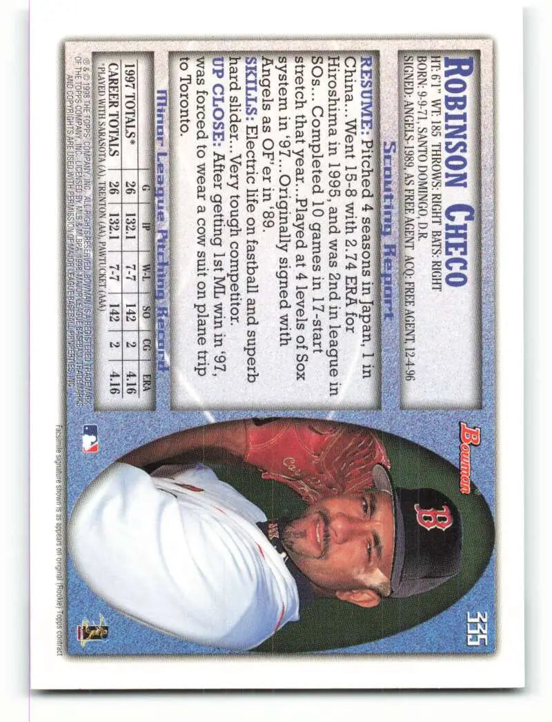 1998 Bowman #335 Robinson Checo EX Excellent Boston Red Sox Baseball Card - Baseball Card Single