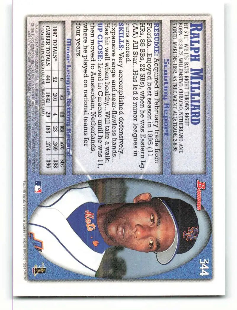 1998 Bowman #344 Ralph Milliard EX Excellent New York Mets Baseball Card - Baseball Card Single