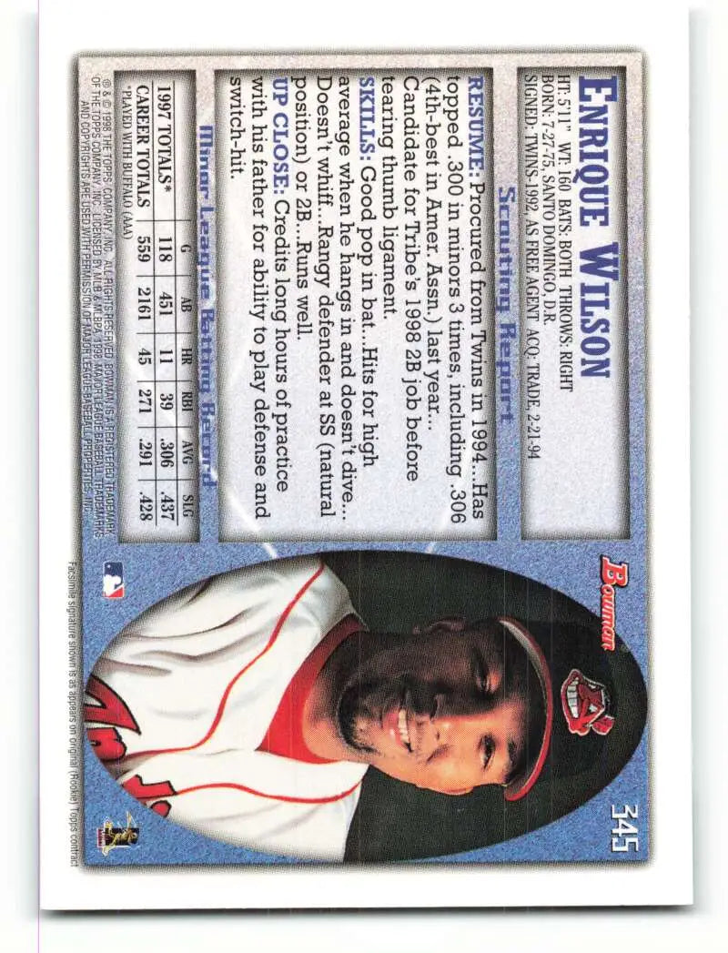 1998 Bowman #345 Enrique Wilson EX Excellent Cleveland Indians Baseball Card - Baseball Card Single
