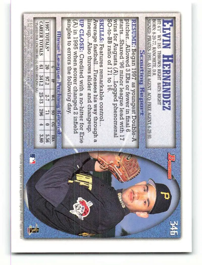 1998 Bowman #346 Elvin Hernandez EX Excellent Pittsburgh Pirates Baseball Card - Baseball Card Single