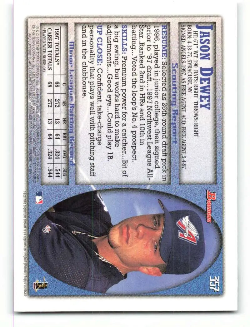 1998 Bowman #357 Jason Dewey EX Excellent RC Rookie Anaheim Angels Baseball Card - Baseball Card Single