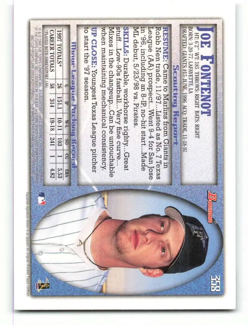 1998 Bowman #358 Joe Fontenot EX Excellent Florida Marlins Baseball Card - Baseball Card Single