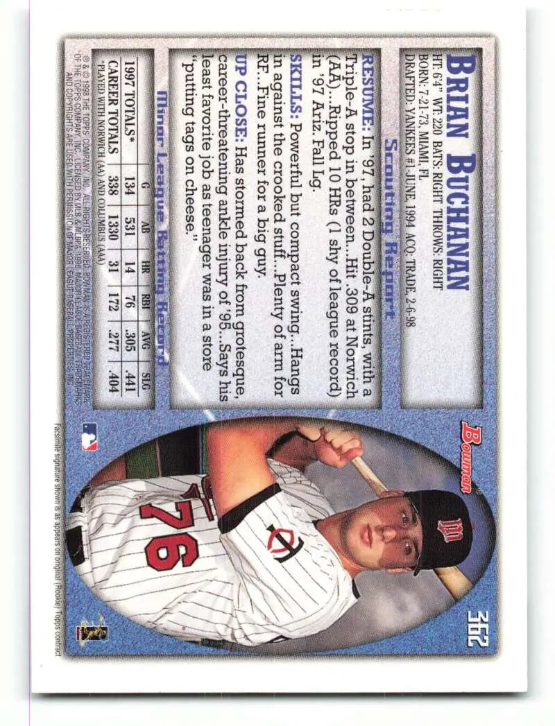 1998 Bowman #362 Brian Buchanan EX Excellent Minnesota Twins Baseball Card - Baseball Card Single
