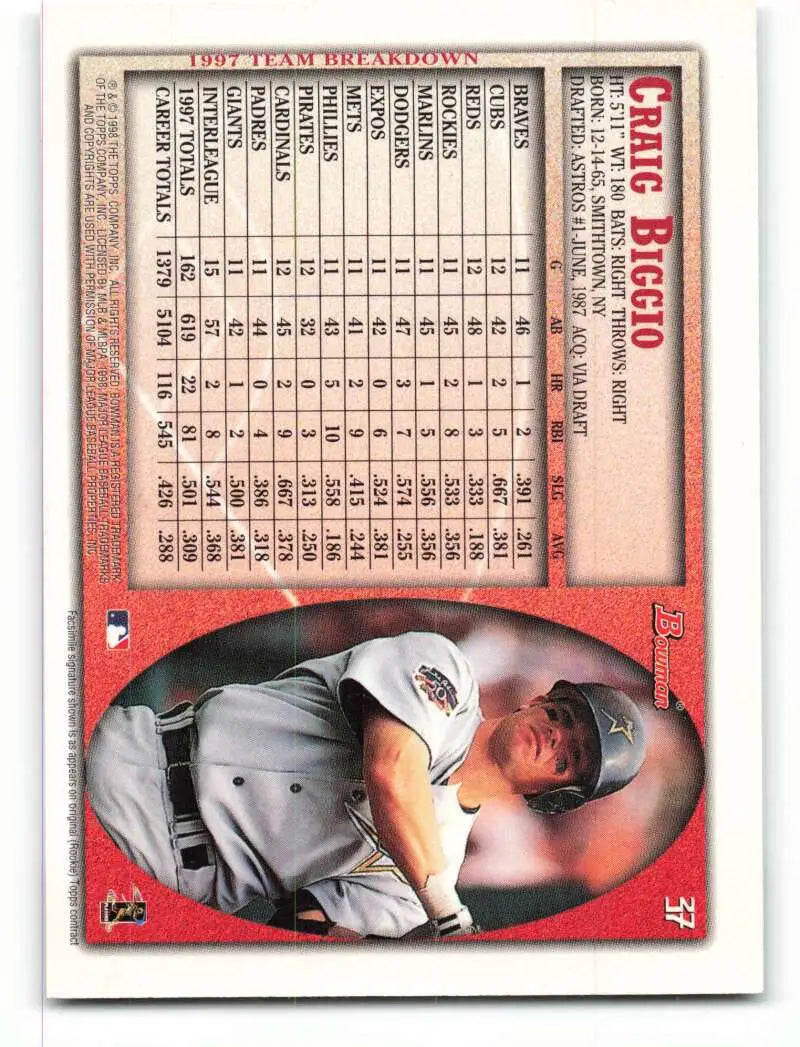 1998 Bowman #37 Craig Biggio EX Excellent Houston Astros Baseball Card - Baseball Card Single