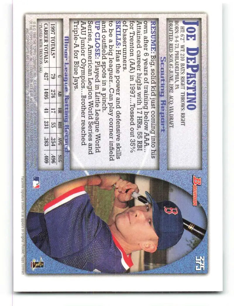 1998 Bowman #375 Joe DePastino EX Excellent RC Rookie Boston Red Sox Baseball Card - Baseball Card Single