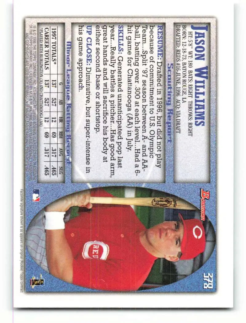 1998 Bowman #378 Jason Williams EX Excellent RC Rookie Cincinnati Reds Baseball Card - Baseball Card Single