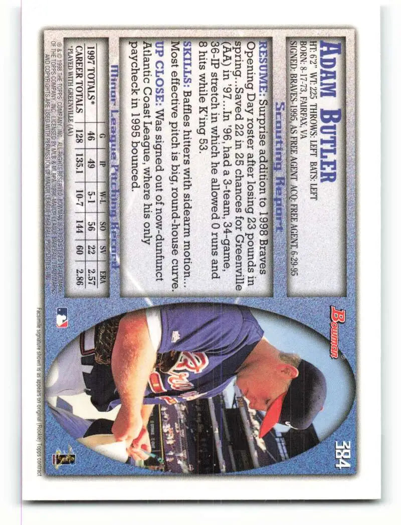 1998 Bowman #384 Adam Butler EX Excellent RC Rookie Atlanta Braves Baseball Card - Baseball Card Single