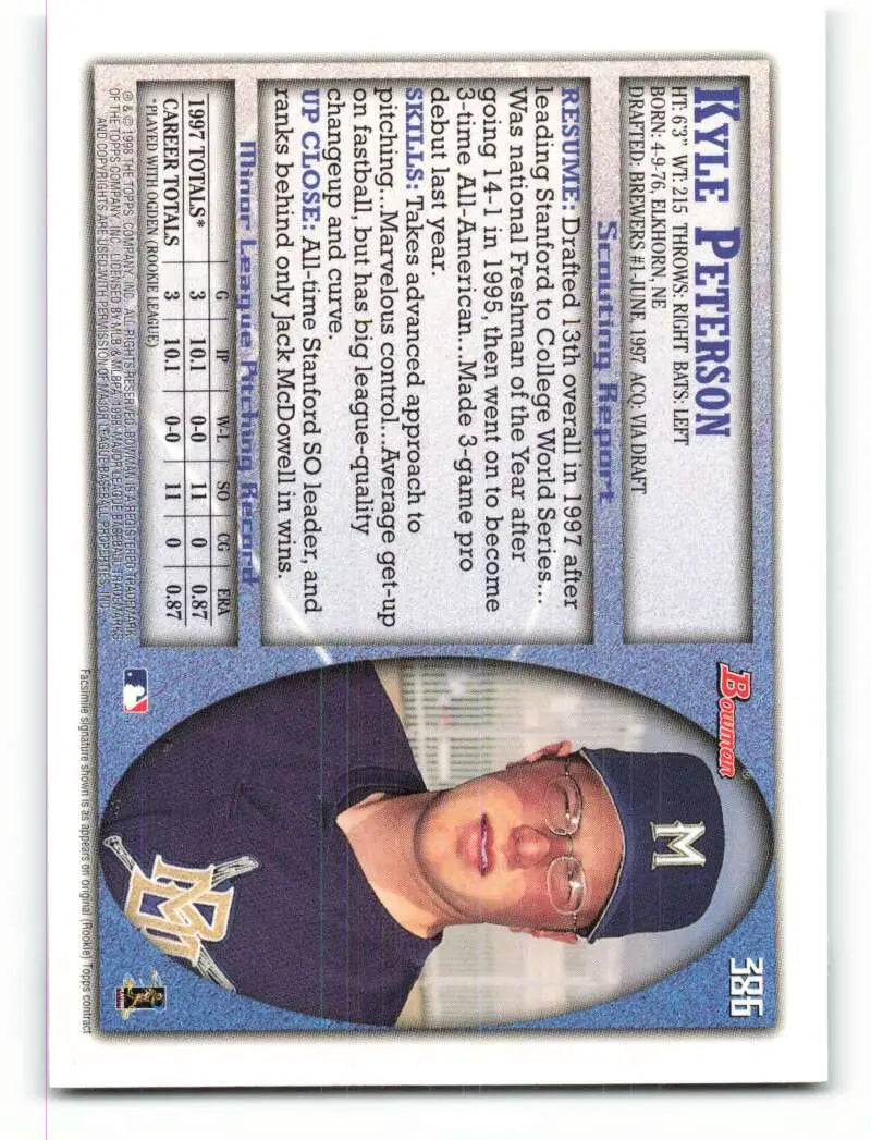 1998 Bowman #386 Kyle Peterson EX Excellent RC Rookie Milwaukee Brewers Baseball Card - Baseball Card Single