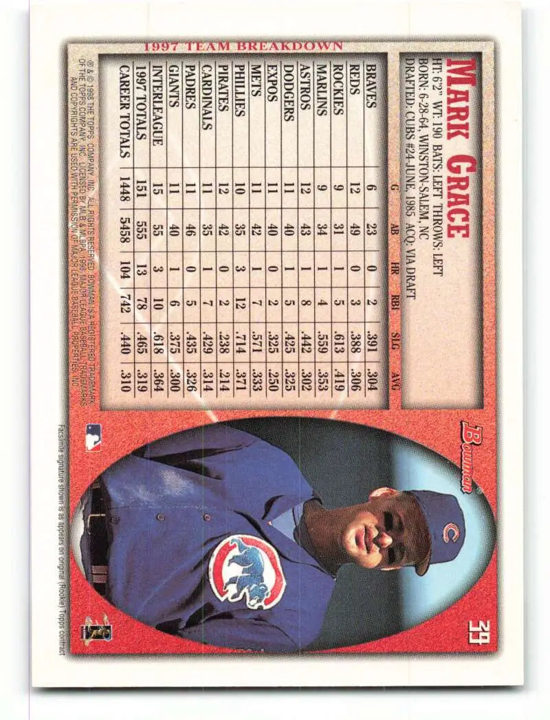 1998 Bowman #39 Mark Grace EX Excellent Chicago Cubs Baseball Card - Baseball Card Single