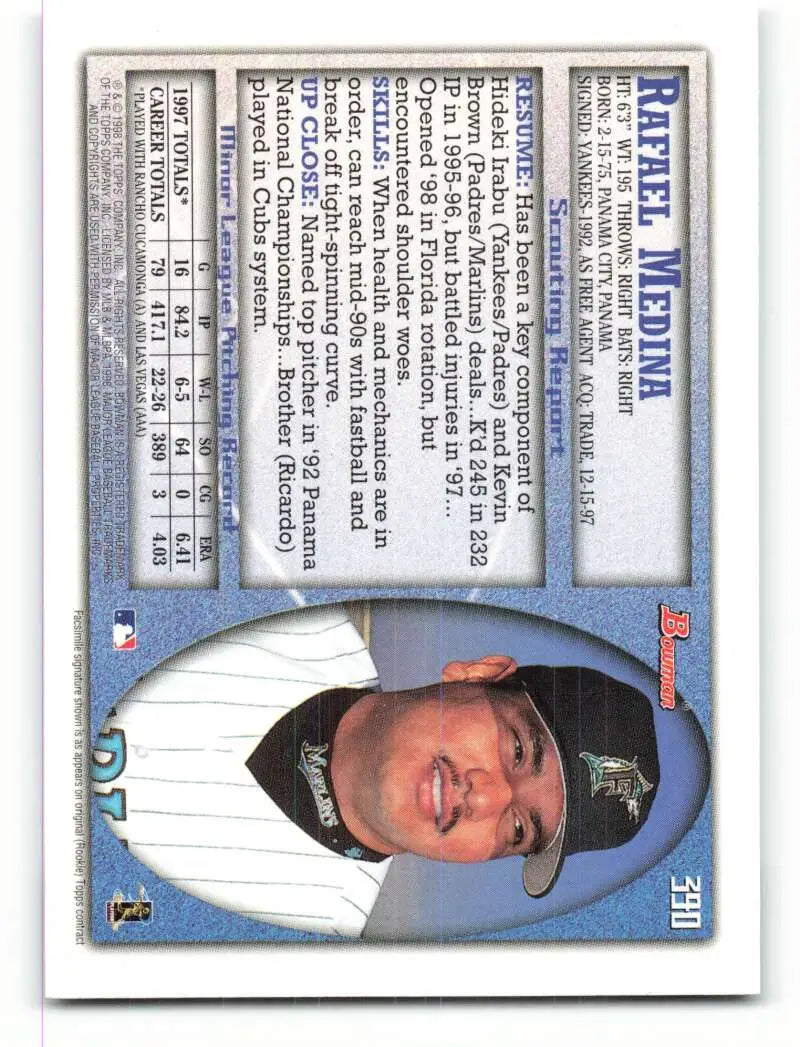 1998 Bowman #390 Rafael Medina EX Excellent Florida Marlins Baseball Card - Baseball Card Single