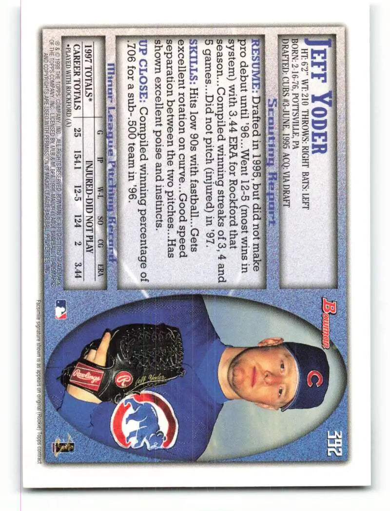 1998 Bowman #392 Jeff Yoder EX Excellent Chicago Cubs Baseball Card - Baseball Card Single