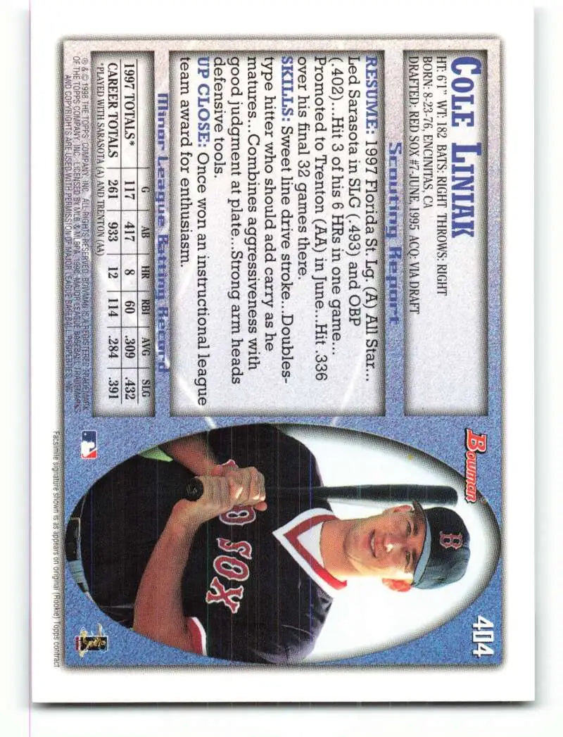 1998 Bowman #404 Cole Liniak EX Excellent Boston Red Sox Baseball Card - Baseball Card Single