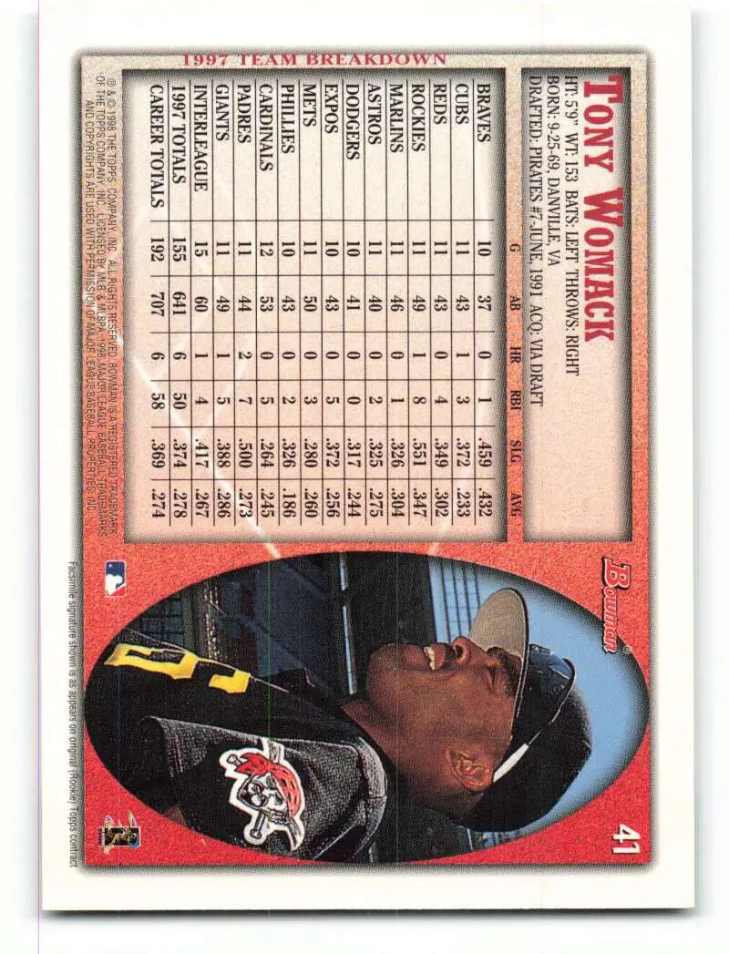 1998 Bowman #41 Tony Womack EX Excellent Pittsburgh Pirates Baseball Card - Baseball Card Single