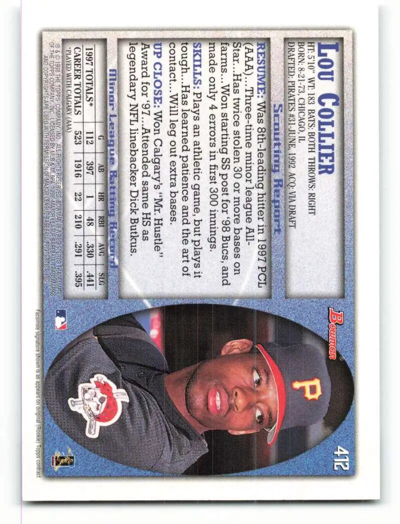 1998 Bowman #412 Lou Collier EX Excellent Pittsburgh Pirates Baseball Card - Baseball Card Single