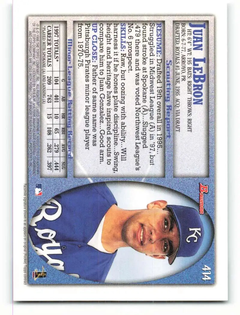 1998 Bowman #414 Juan LeBron EX Excellent Kansas City Royals Baseball Card - Baseball Card Single
