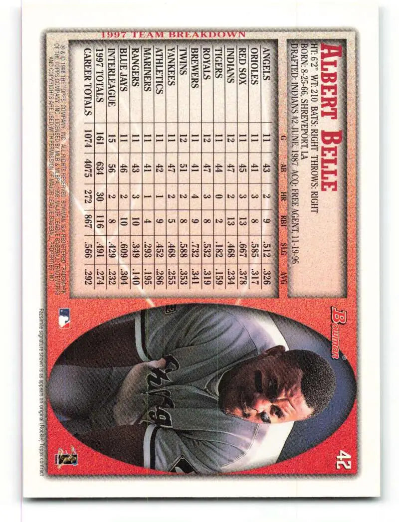 1998 Bowman #42 Albert Belle EX Excellent Chicago White Sox Baseball Card - Baseball Card Single