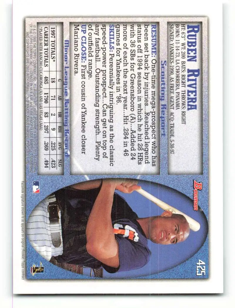 1998 Bowman #425 Ruben Rivera EX Excellent San Diego Padres Baseball Card - Baseball Card Single
