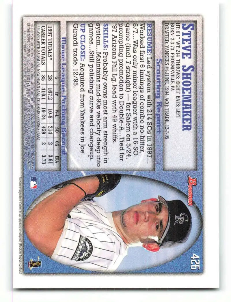 1998 Bowman #426 Steve Shoemaker EX Excellent RC Rookie Colorado Rockies Baseball Card - Baseball Card Single