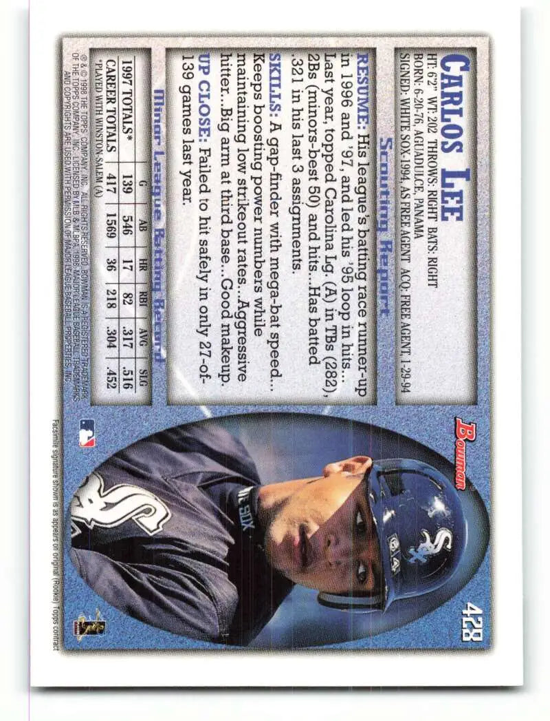 1998 Bowman #428 Carlos Lee EX Excellent RC Rookie Chicago White Sox Baseball Card