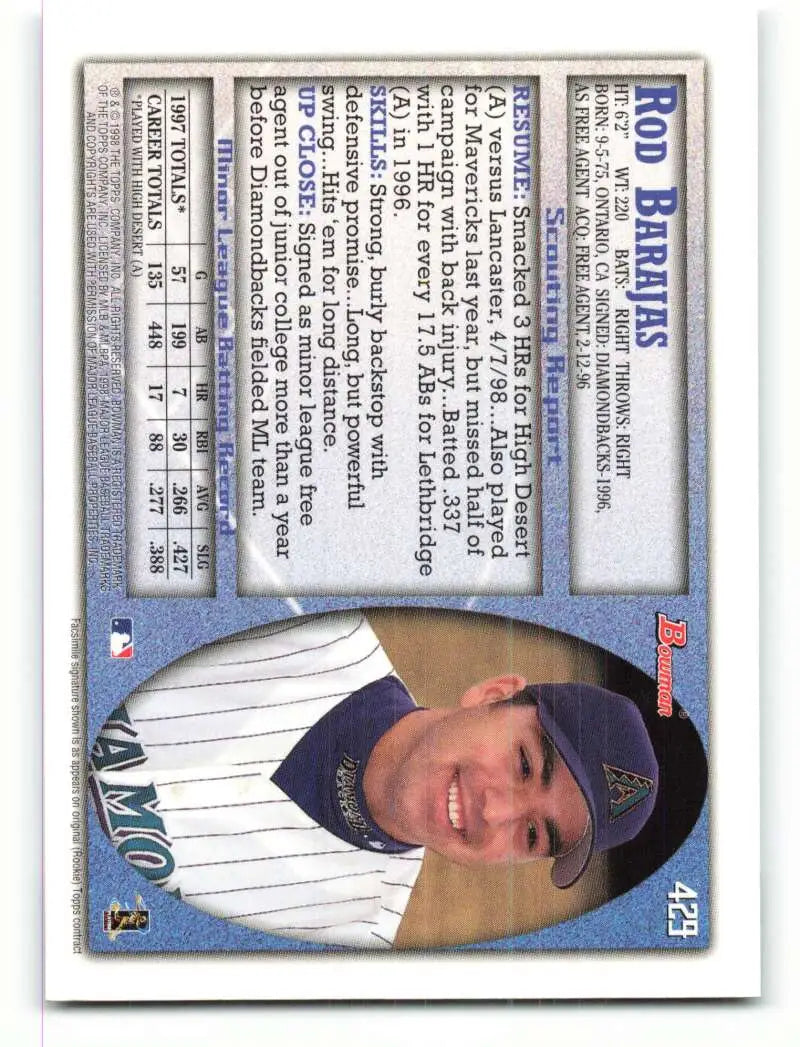 1998 Bowman #429 Rod Barajas EX Excellent Arizona Diamondbacks Baseball Card - Baseball Card Single