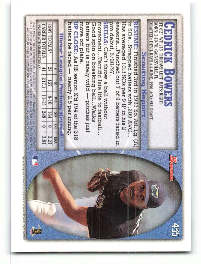 1998 Bowman #435 Cedrick Bowers EX Excellent Tampa Bay Devil Rays Baseball Card - Baseball Card Single