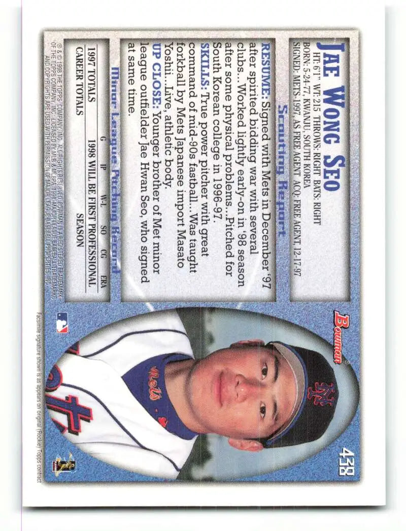 1998 Bowman #438 Jae Weong Seo EX Excellent RC Rookie New York Mets Baseball Card - Baseball Card Single