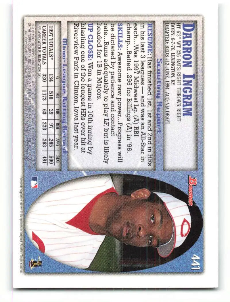 1998 Bowman #441 Darron Ingram EX Excellent RC Rookie Cincinnati Reds Baseball Card - Baseball Card Single