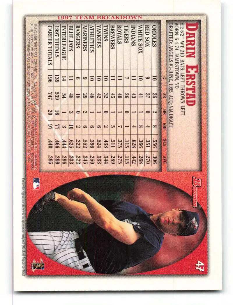 1998 Bowman #47 Darin Erstad EX Excellent Anaheim Angels Baseball Card - Baseball Card Single