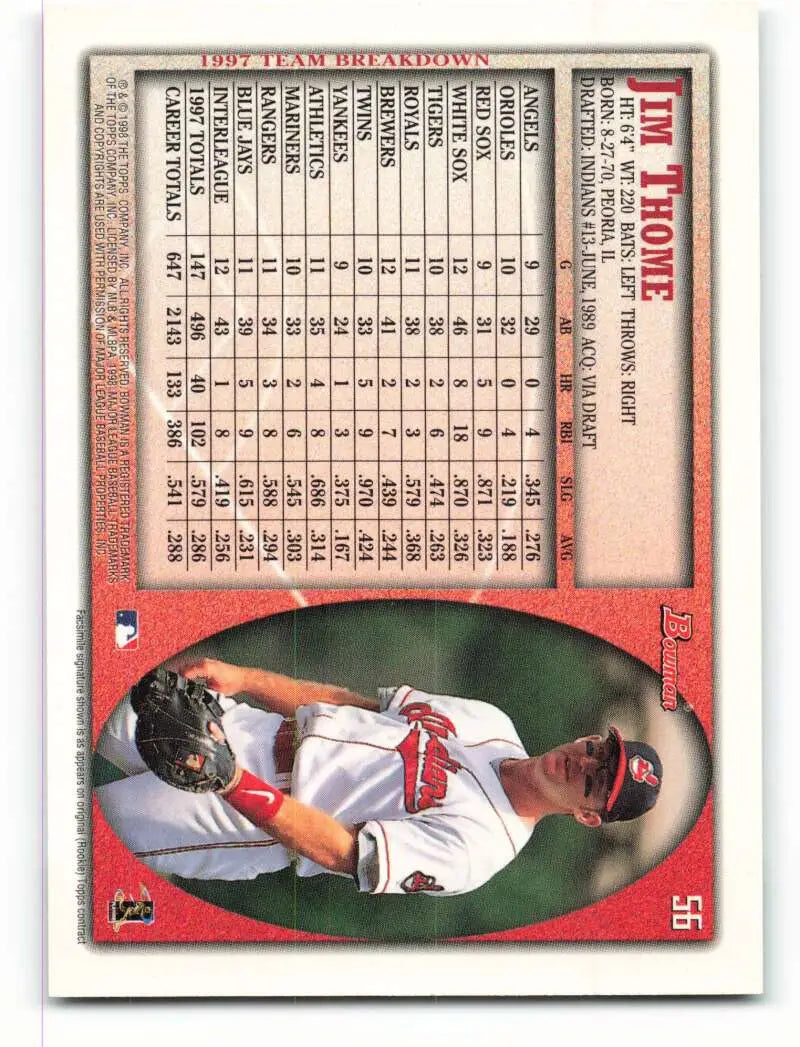 1998 Bowman #56 Jim Thome EX Excellent Cleveland Indians Baseball Card - Baseball Card Single