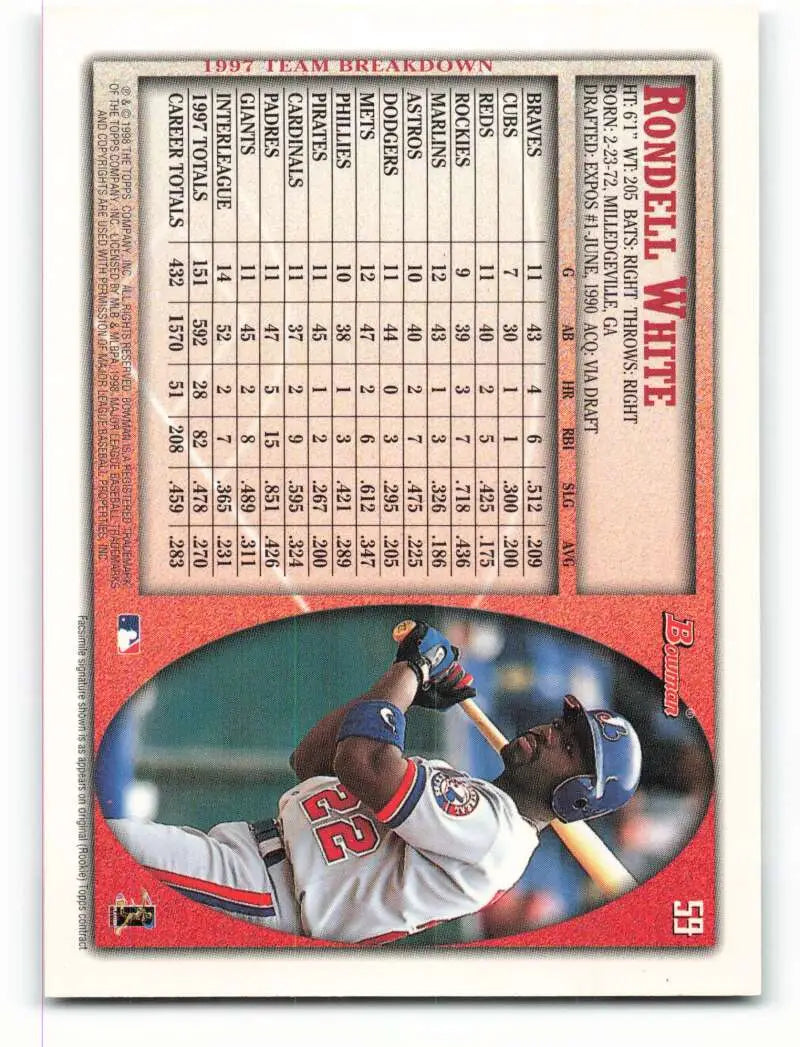 1998 Bowman #59 Rondell White EX Excellent Montreal Expos Baseball Card - Baseball Card Single