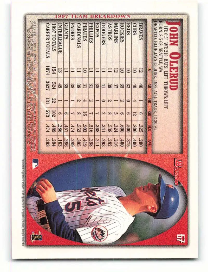 1998 Bowman #67 John Olerud EX Excellent New York Mets Baseball Card - Baseball Card Single