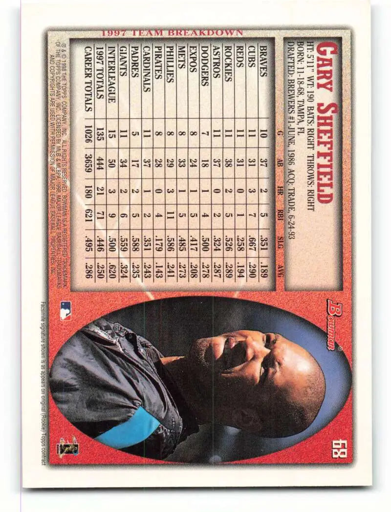 1998 Bowman #68 Gary Sheffield EX Excellent Florida Marlins Baseball Card - Baseball Card Single