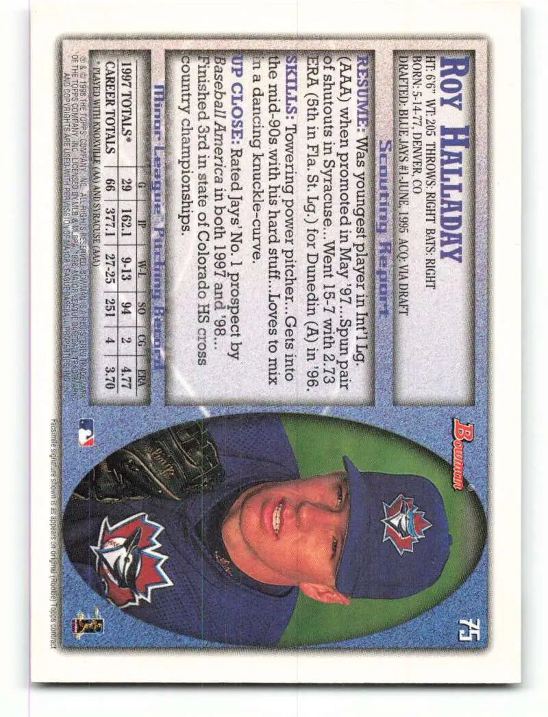 1998 Bowman #75 Roy Halladay EX Excellent Toronto Blue Jays Baseball Card - Baseball Card Single