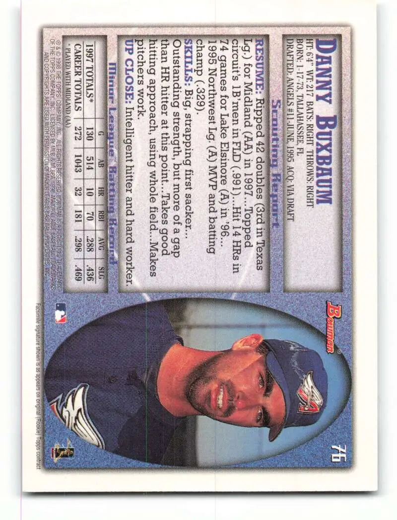1998 Bowman #76 Danny Buxbaum EX Excellent Anaheim Angels Baseball Card - Baseball Card Single