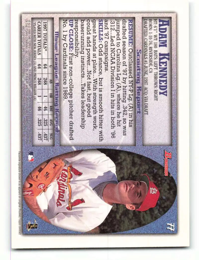 1998 Bowman #77 Adam Kennedy EX Excellent St. Louis Cardinals Baseball Card - Baseball Card Single