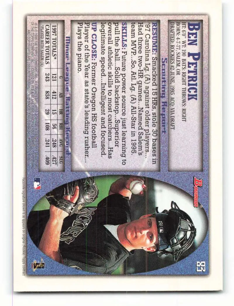 1998 Bowman #83 Ben Petrick EX Excellent Colorado Rockies Baseball Card - Baseball Card Single