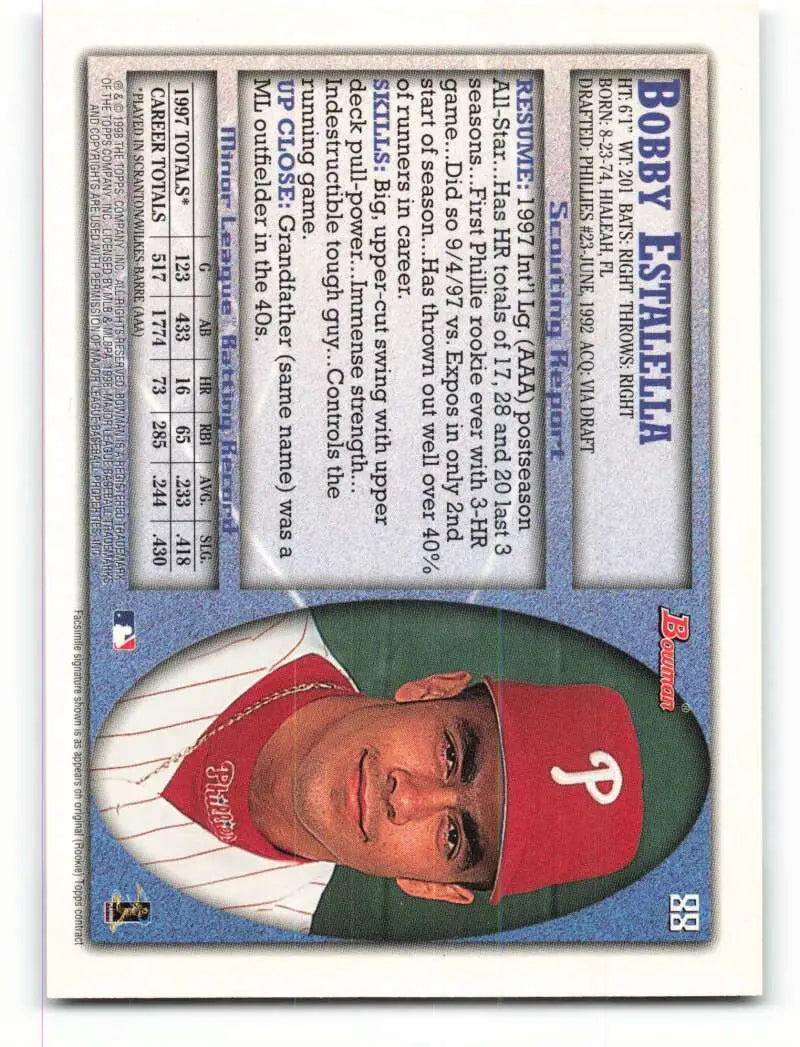 1998 Bowman #88 Bobby Estalella EX Excellent Philadelphia Phillies Baseball Card - Baseball Card Single