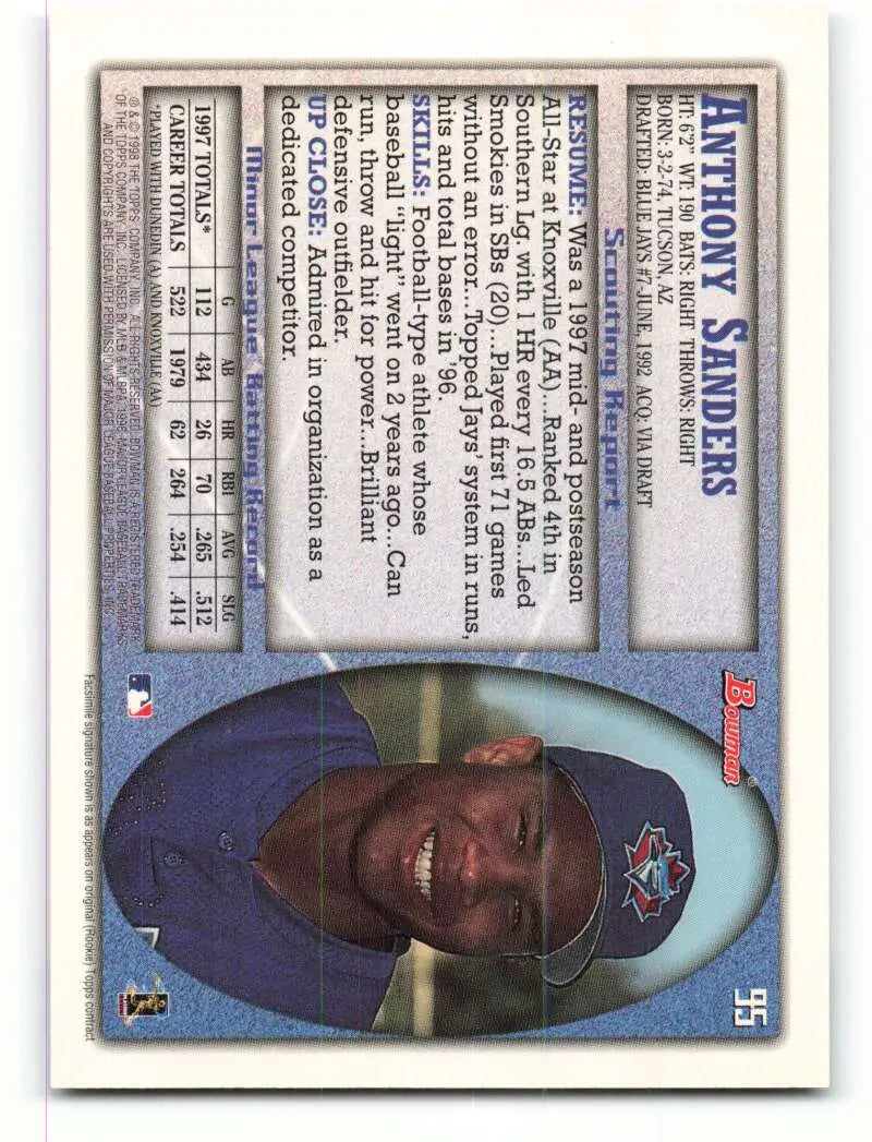 1998 Bowman #95 Anthony Sanders EX Excellent Toronto Blue Jays Baseball Card - Baseball Card Single