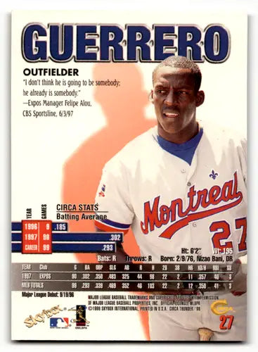 1998 Circa Thunder #27 Vladimir Guerrero NM Near Mint Expos ID:64268 - Baseball Card Single