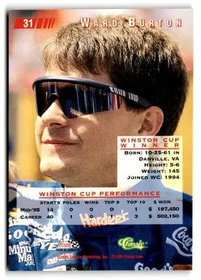 1998 Classic Images Ward Burton #31 Hardee’s - Racing Card Single