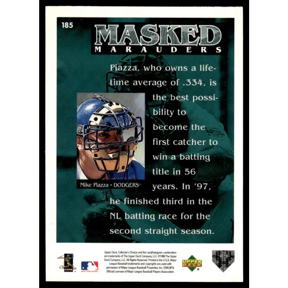 1998 Collector’s Choice #185 Mike Piazza EX/NM Los Angeles Dodgers Baseball Card - Baseball Card Single