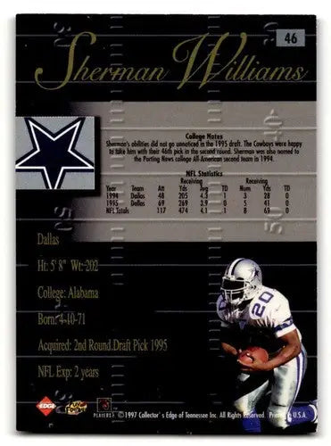 Original gloss football trading card of Sherman Williams Dallas Cowboys ID 63594