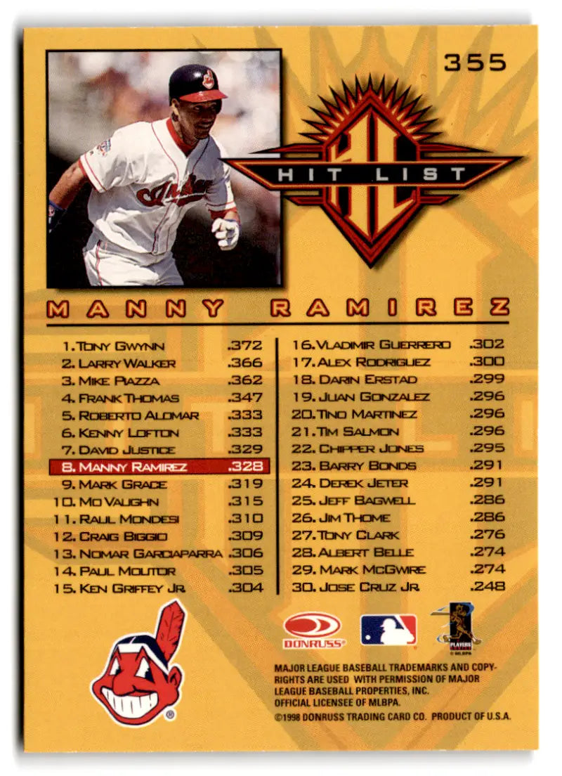 1998 Donruss #355 Manny Ramirez NM-MT Indians HL ID:81541 - Baseball Card Single