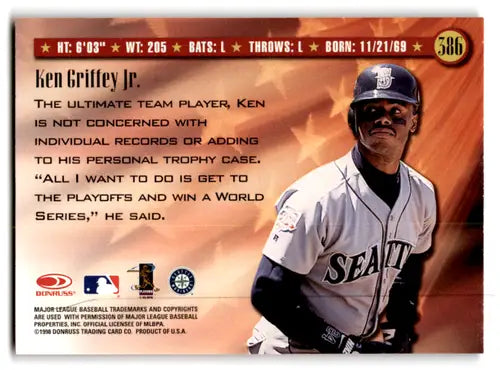 1998 Donruss #386 Ken Griffey Jr. NM Near Mint Mariners SG ID:81993 - Baseball Card Single