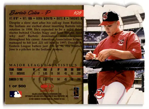 Original gloss 1998 Donruss Gold Press Proofs Bartolo Colon baseball card in near mint condition